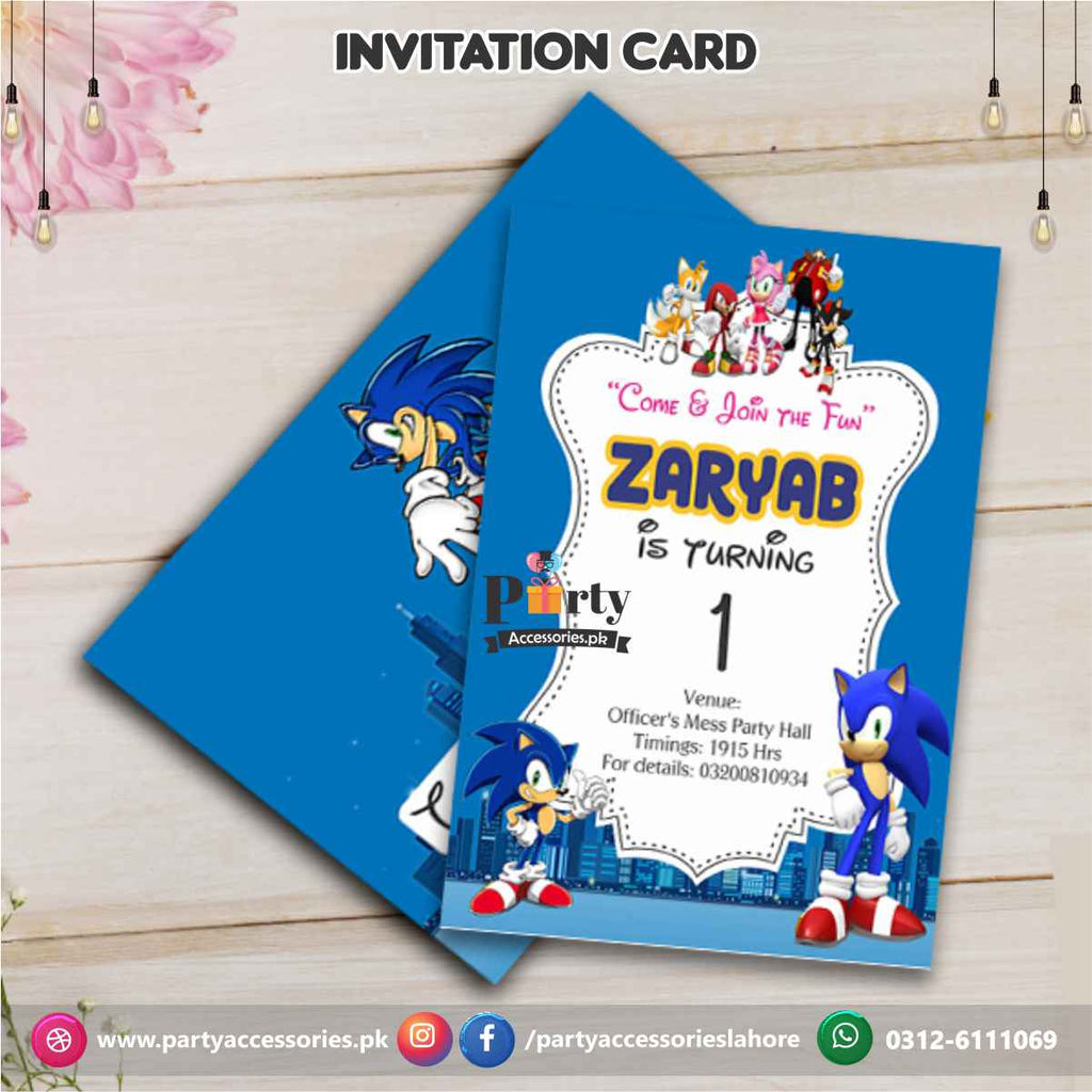 Sonic theme birthday Party Customized Invitation Cards
