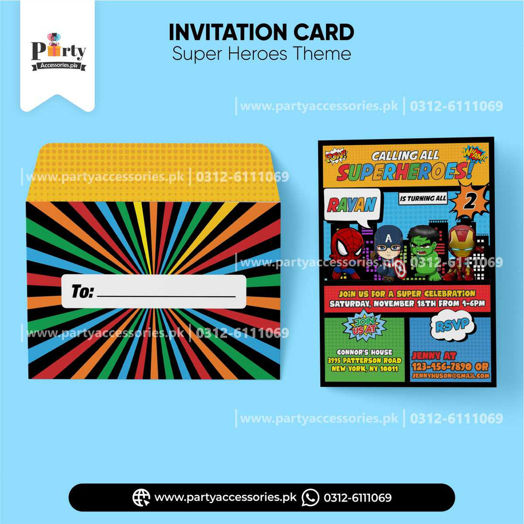 Superheroes theme Party Invitation Cards 