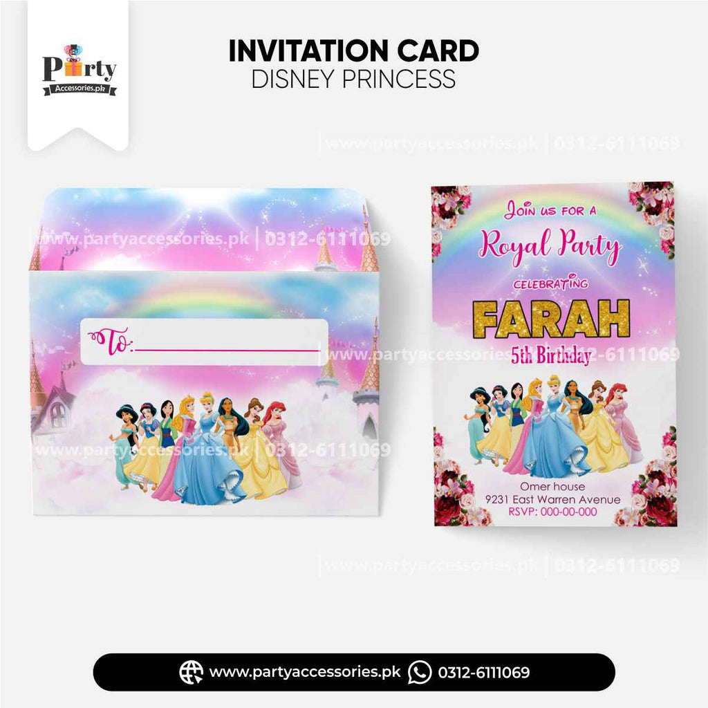 Disney princess theme Party decorations | Customized Invitations Cards for birthday parties