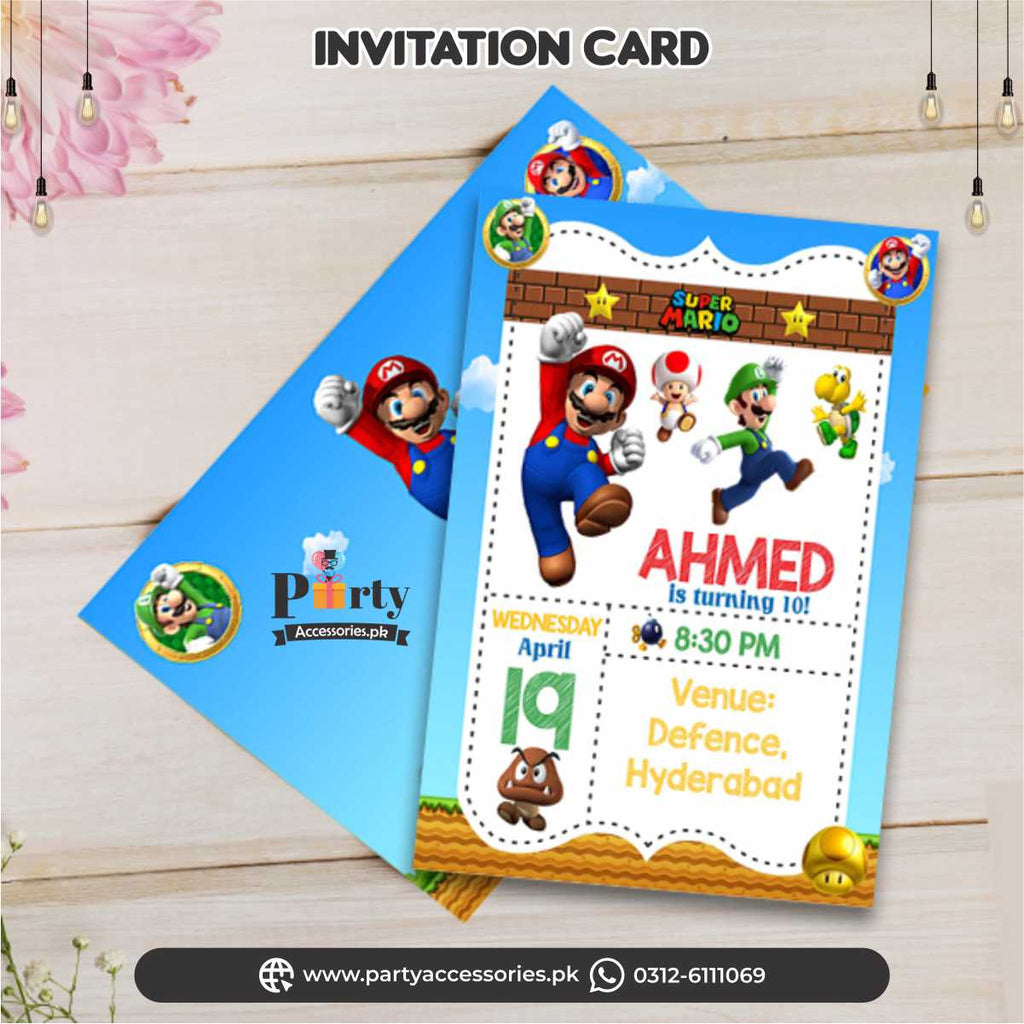 Super Mario theme birthday Party Invitation Cards customized