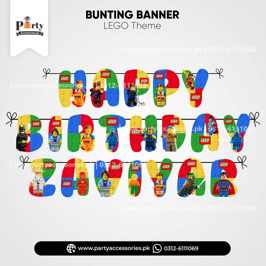 Lego Theme Customized Happy birthday name bunting banner for wall Decoration