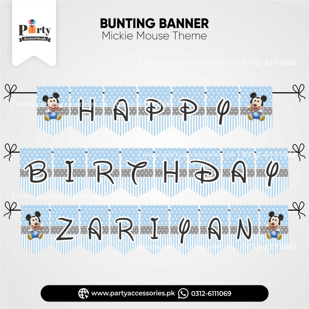 Mickey Mouse Theme Customized Name Birthday Bunting Banner for Wall Decoration