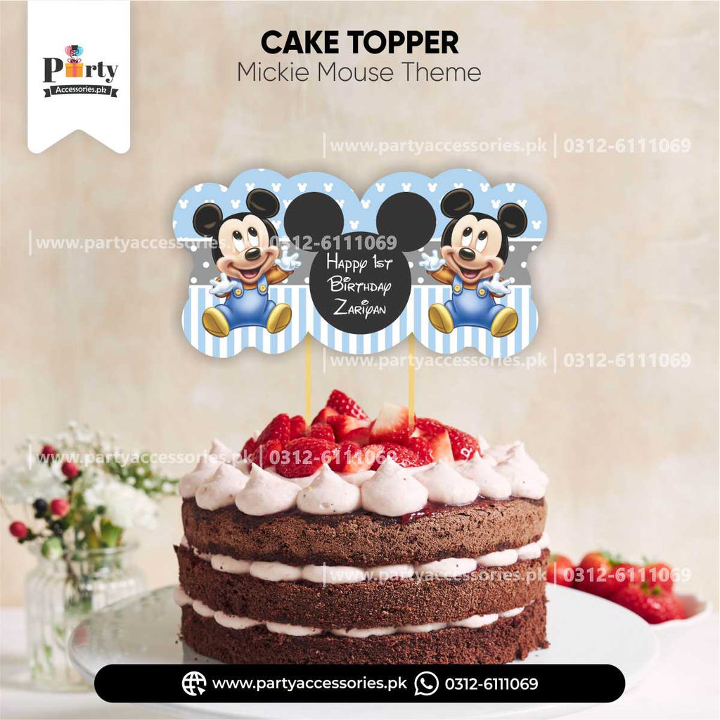 Mickey Mouse Theme Customized Card Cake Topper for Birthday Party Cake Topper