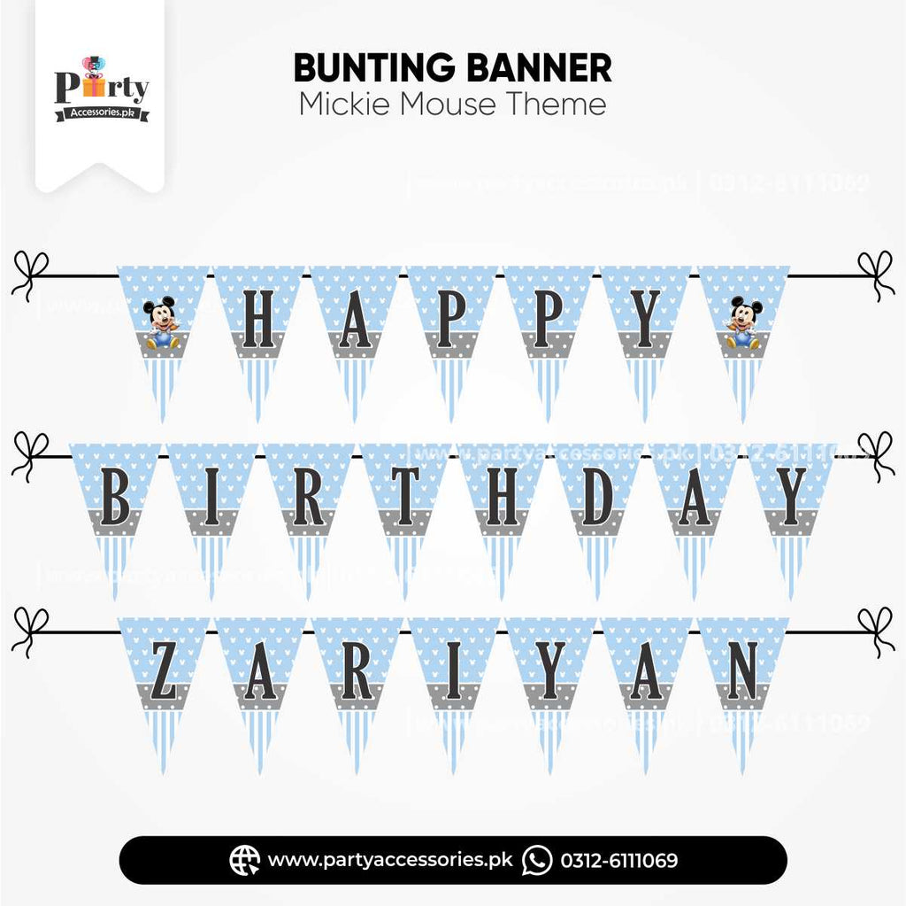 Mickey Mouse Theme Customized V-Shaped Birthday Bunting Banner for Wall Decorations