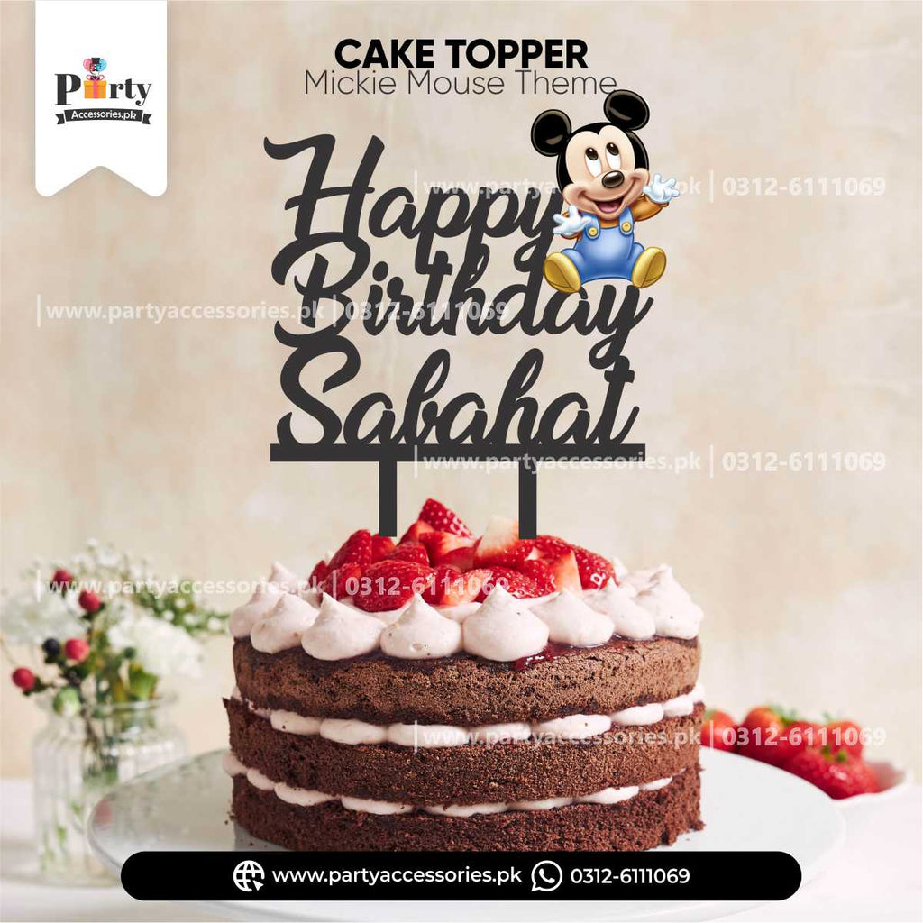 Mickey Mouse Theme Customized Happy Birthday Wooden Cake Topper 