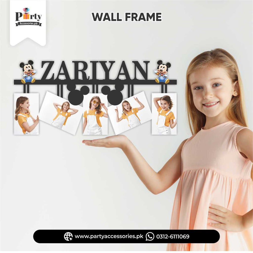 Customized Wall Name Frame with 5 Images for Wall Decoration in Mickey Mouse Theme 