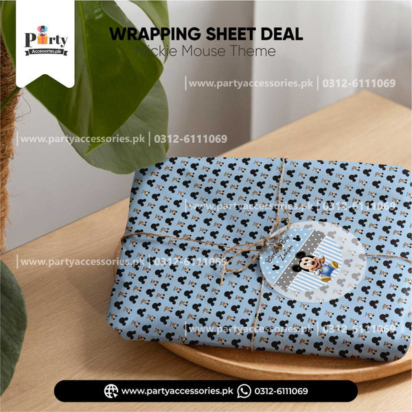 Mickey Mouse Theme Gift Wrapping Sheets with a Tag and Jute Ribbon for Gifts Decorations