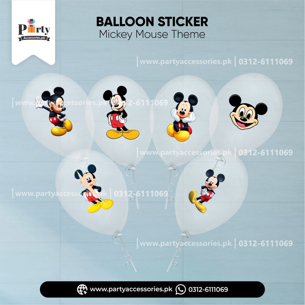 Mickey Mouse theme balloons and stickers  (Pack of 6)