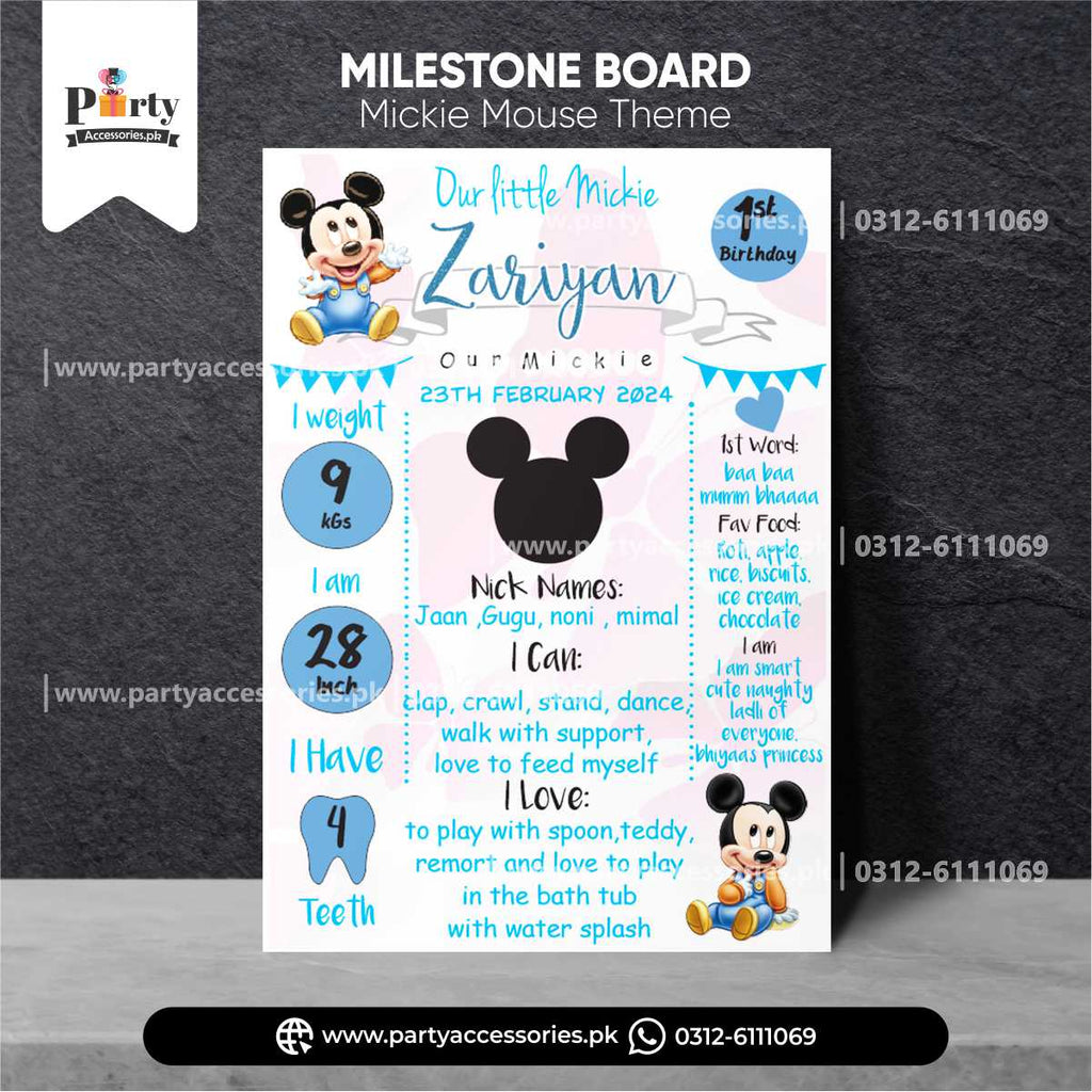 Mickey Mouse Theme Customized Birthday Fact Board / Milestone Board for Wall Decoration