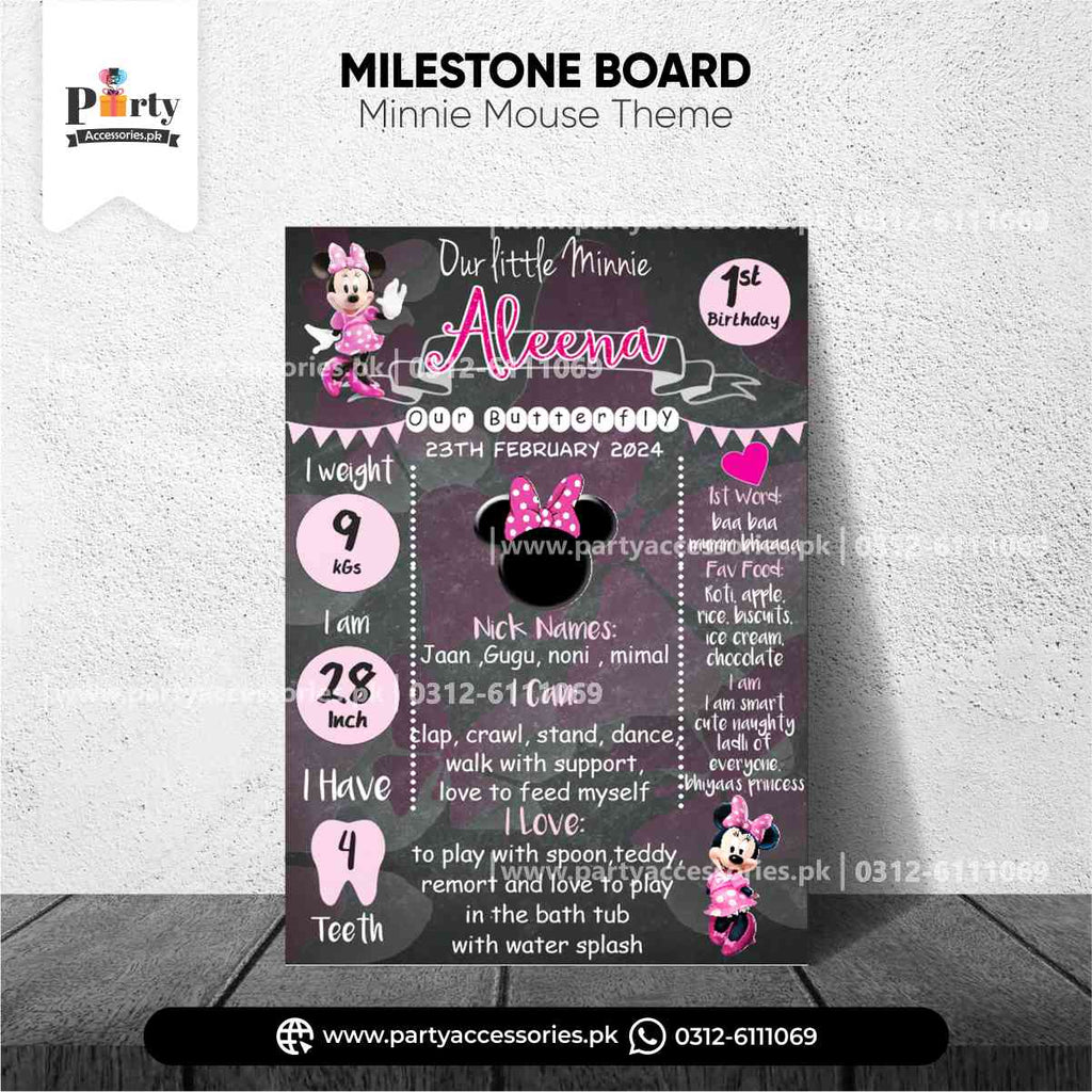 Minnie Mouse Theme Customized Birthday Fact Board / Milestone Board for Wall Decoration