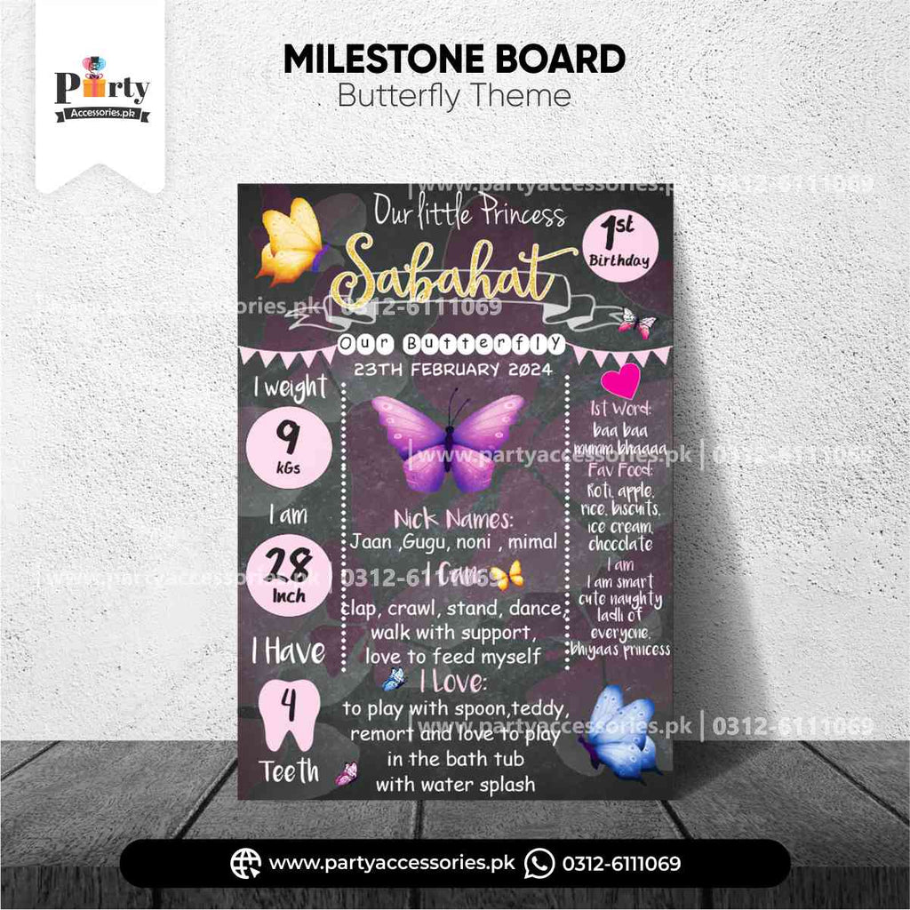 Butterfly theme first birthday Fact board / Milestone Board