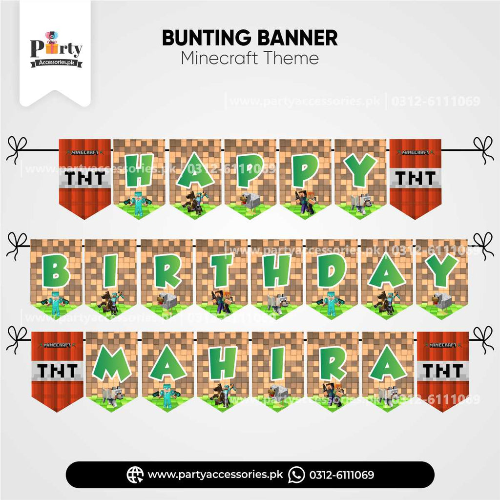 Minecraft Theme Customized Name Birthday Bunting Banner for Wall Decoration