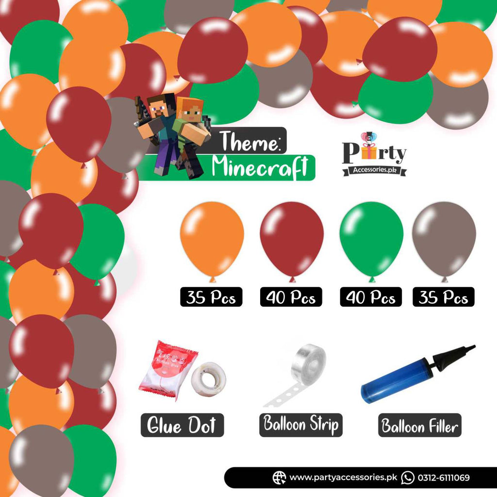 Minecraft Colors Theme Balloon Arch Set Garland Kit 150 Balloons for Decoration