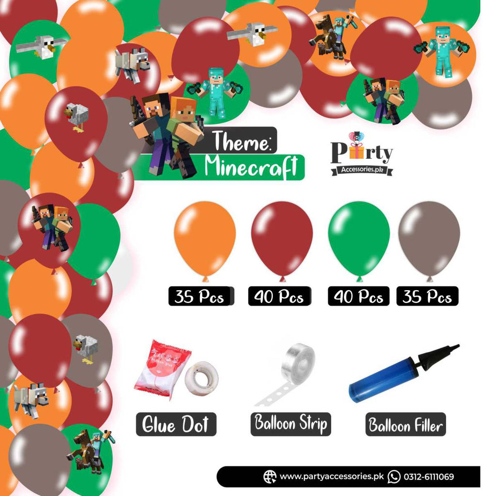 Minecraft theme balloon arch kit with stickers for birthday party decoration