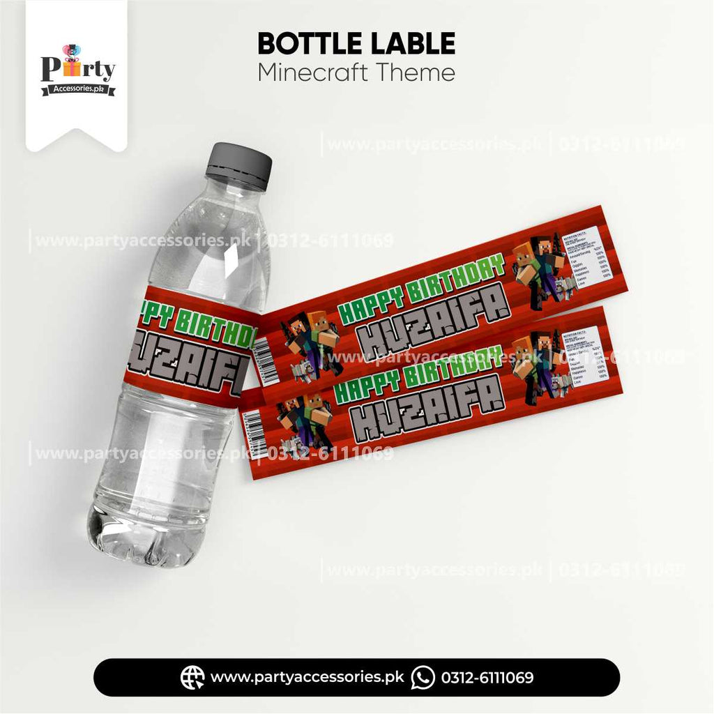 Minecraft Theme Customized Bottle Labels for Birthday Party Drink Decoration