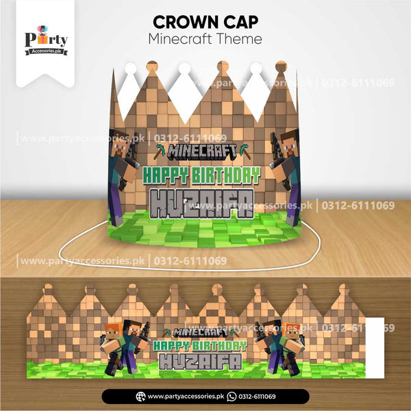 Minecraft Theme Customized Crown Cap for Birthday Child Party Celebration