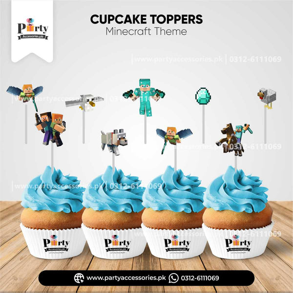 Minecraft Theme Cupcake Toppers for Birthday Party Cupcake Decorations 