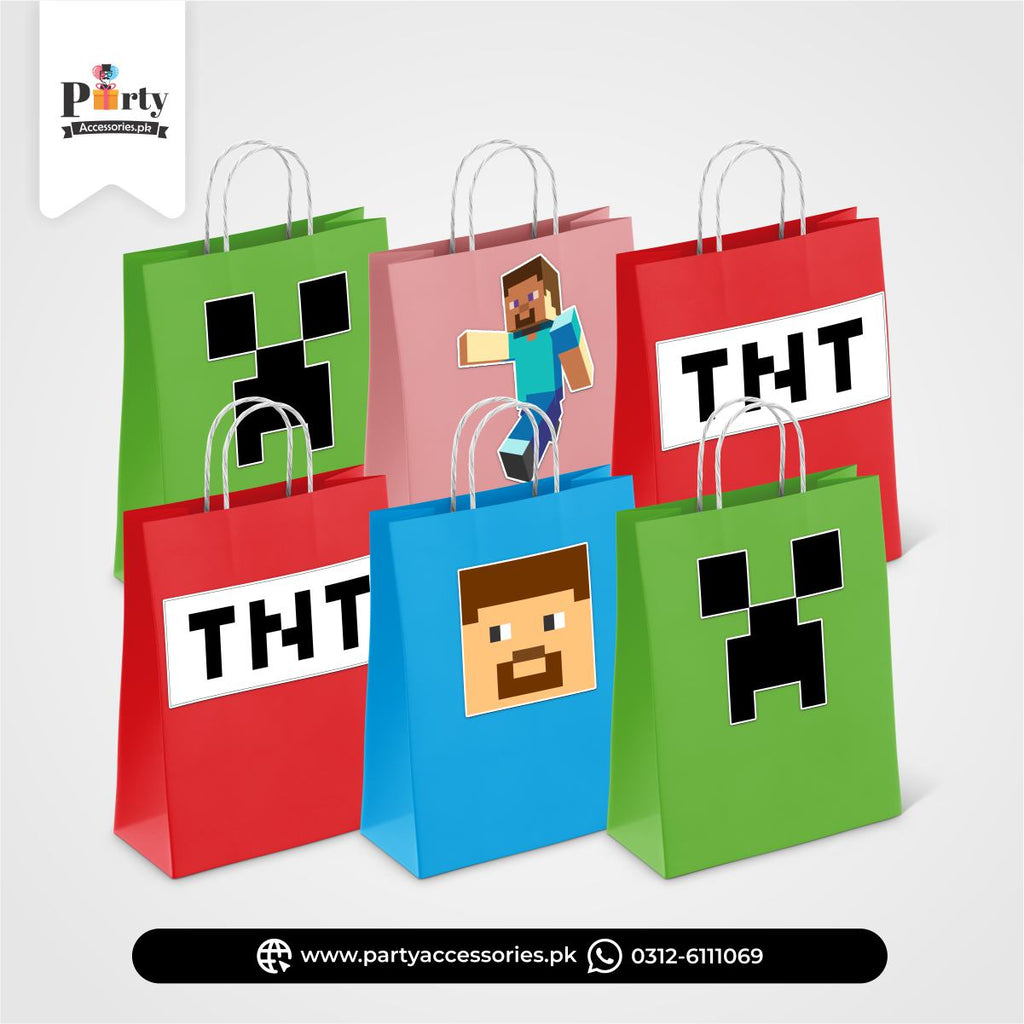 Minecraft Theme Birthday Goody Bags | Premium Party Favors 6 pcs Pack