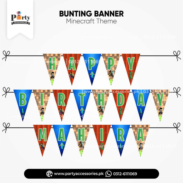 Minecraft Theme Customized V-Shaped Birthday Bunting Banner for Wall Decorations