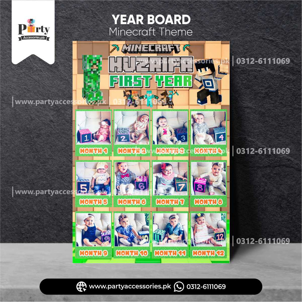 Minecraft Theme Customized Month Wise Year Picture Board for Birthday Decoration