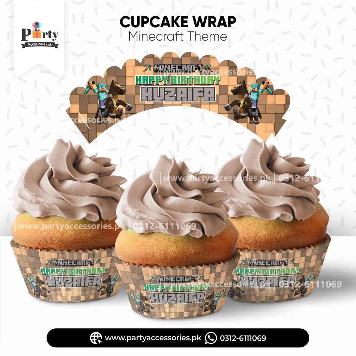 Minecraft Theme Cupcake Wraps - Customized Party Table Decor ...