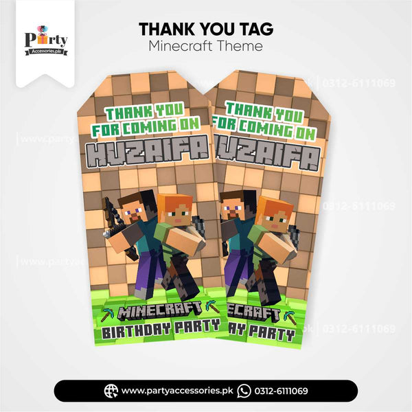 Minecraft Theme Customized Gift / Thank you Tags for Birthday Decorations 