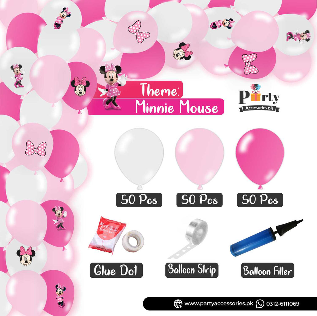 Minnie Mouse Colors Theme Balloon Arch Set Garland Kit 150 Balloons for Party Decoration with stickers