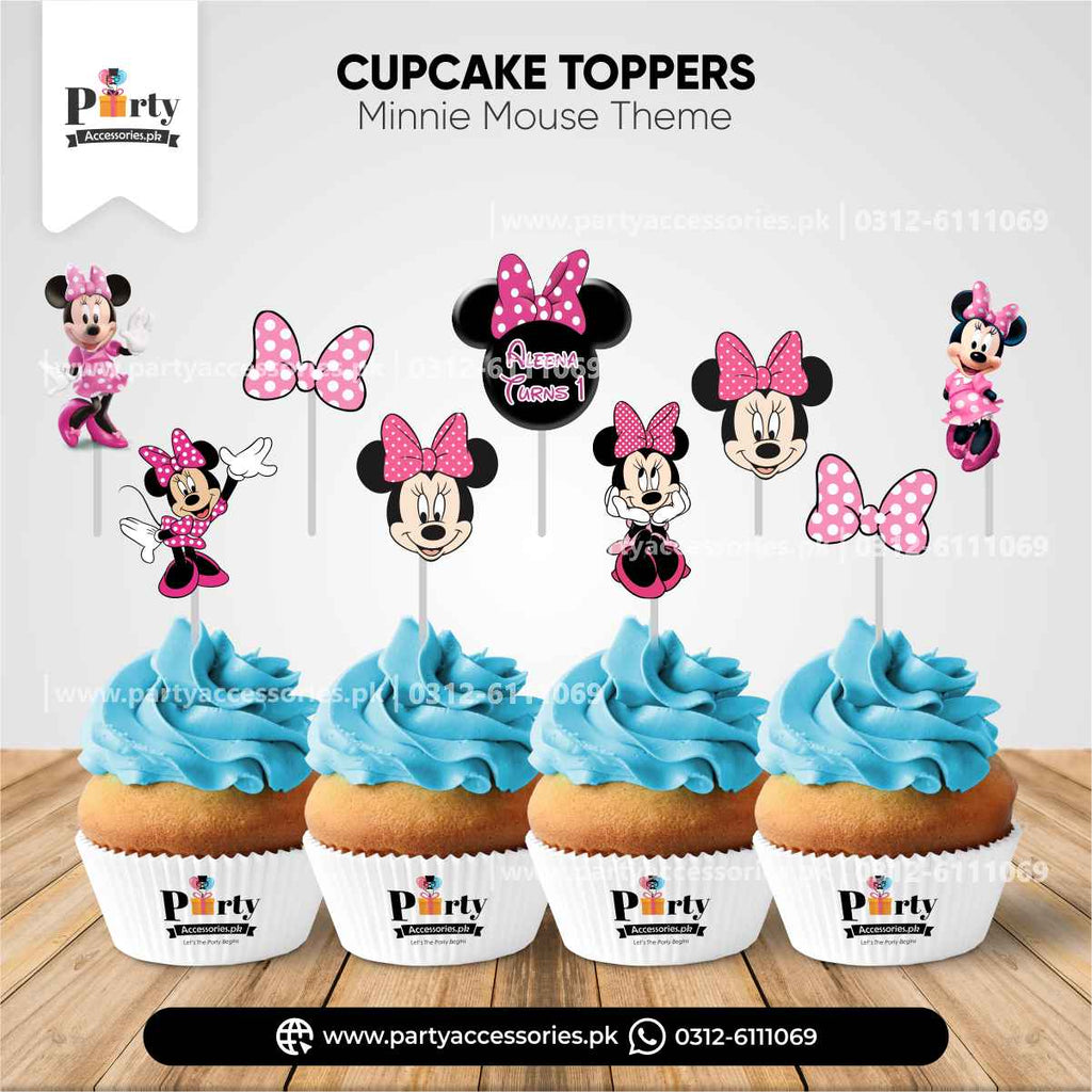 Minnie Mouse Theme Birthday Party Cupcake Toppers Set Cutouts