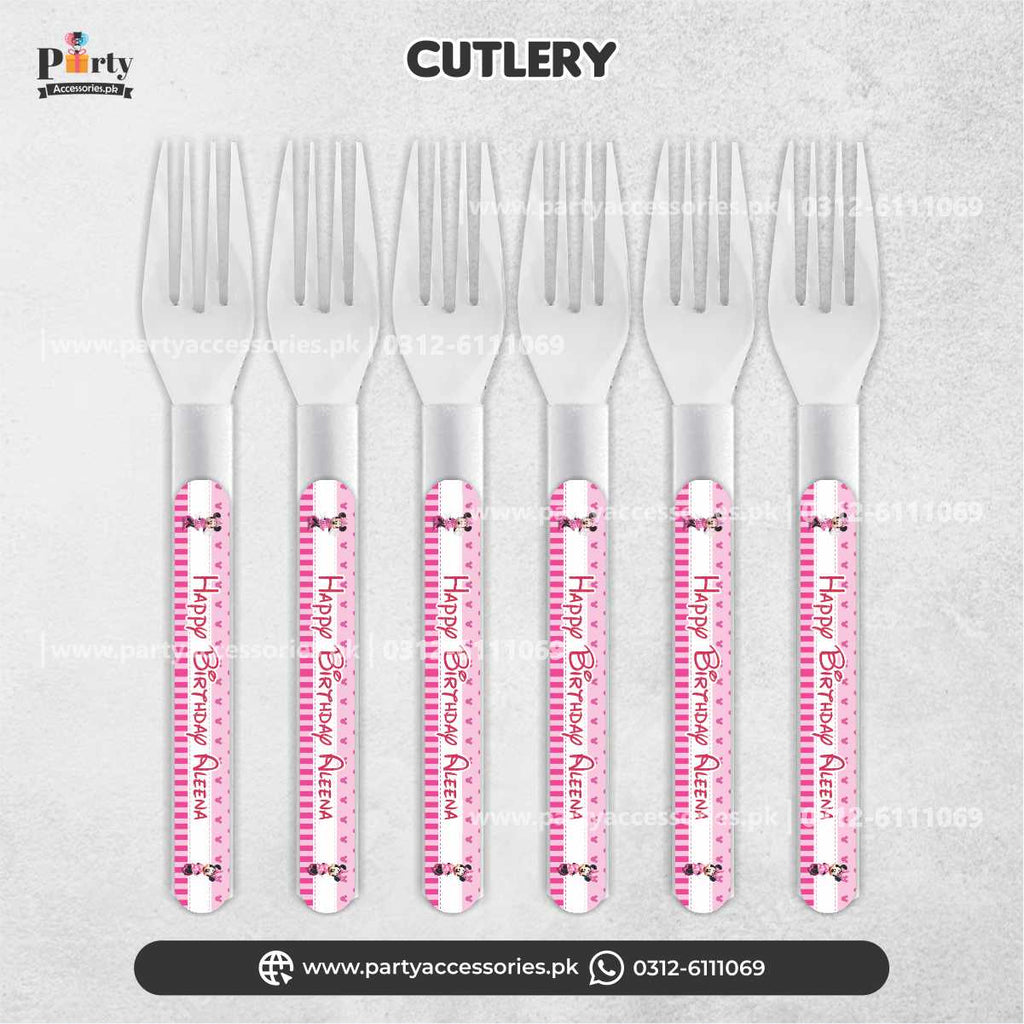 Minnie Mouse Theme Customized Disposable Forks for Birthday Party Table Decorations