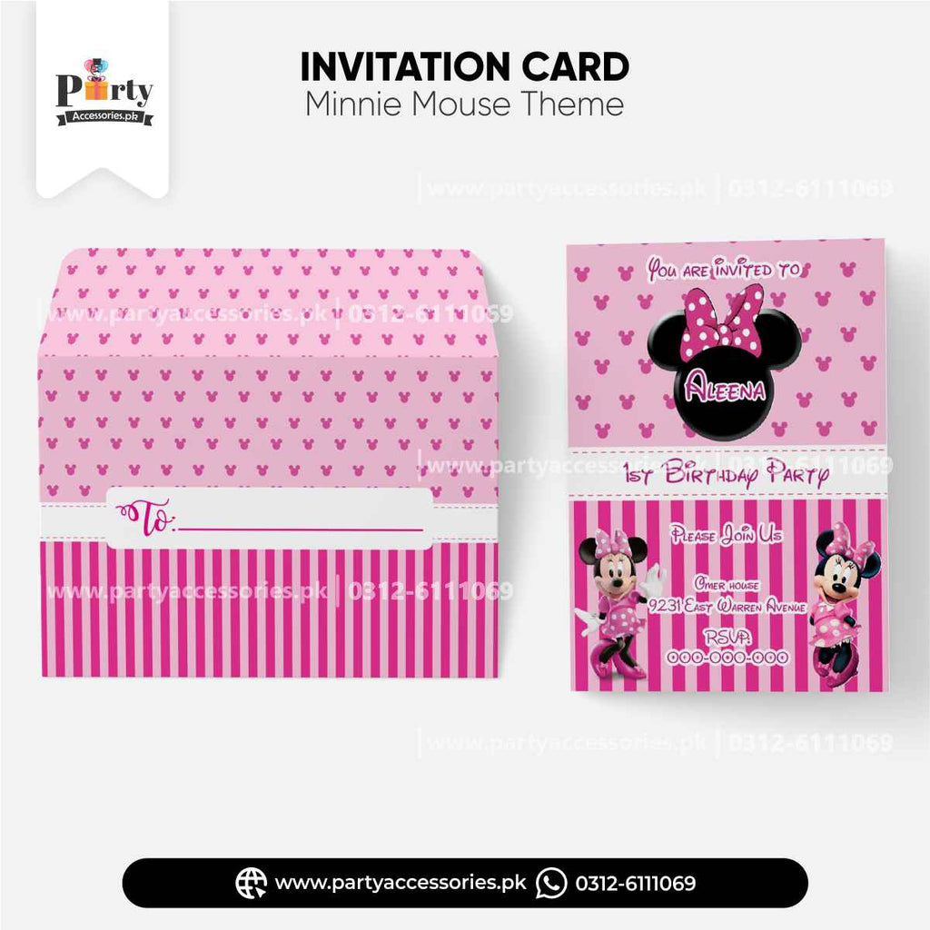 Minnie Mouse Theme Customized Invitation Cards for Birthday Party Invites