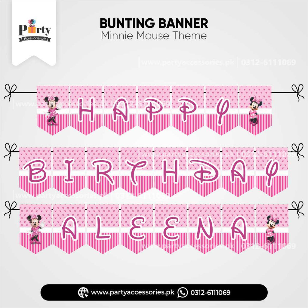 Minnie Mouse Theme Customized Name Birthday Bunting Banner for Wall Decoration
