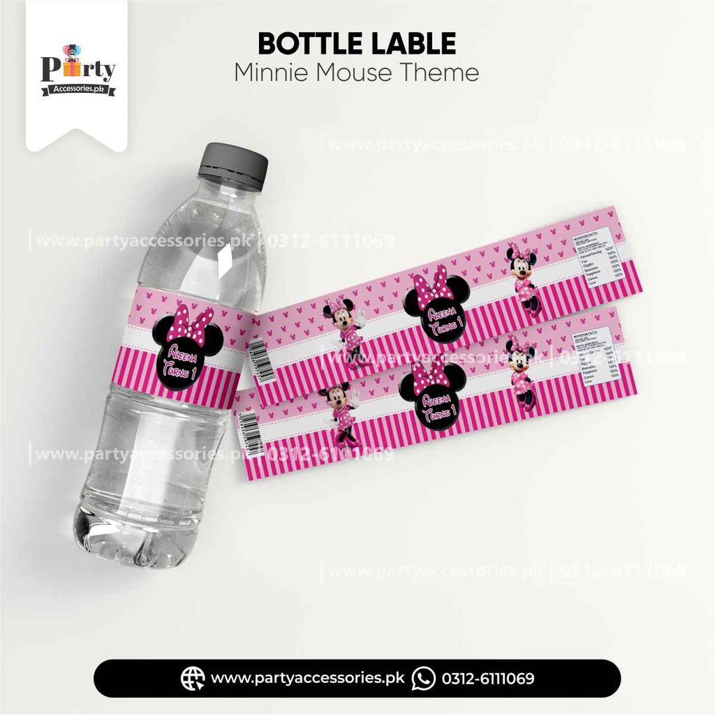 Minnie Mouse Theme Customized Bottle Labels for Party Drink Decoration