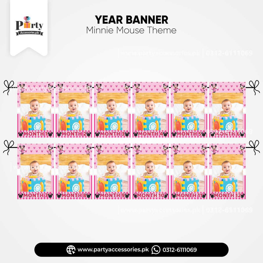 Minnie Mouse Theme Customized Month Wise Year Picture Banner for Party Decoration