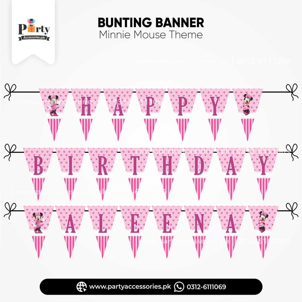 Minnie Mouse Theme Customized V-Shaped Birthday Bunting Banner for Wall Decorations