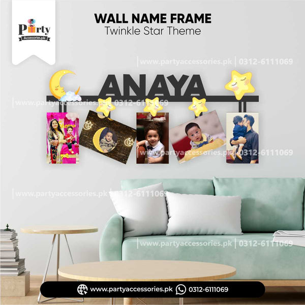 Customized Wall Name Frame with 5 Images  in Twinkle Star Theme