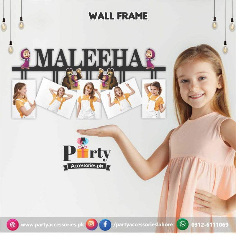 masha and the bear theme customized name frame for birthday party wall decorations 