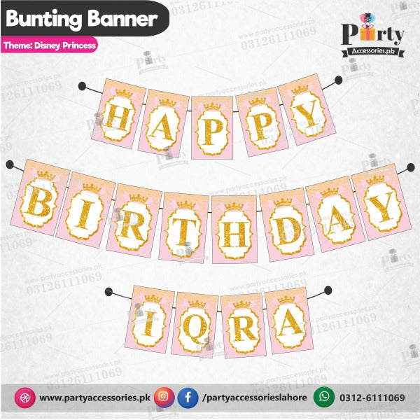Disney princess theme customized Name BIRTHDAY bunting banner for wall decoration 
