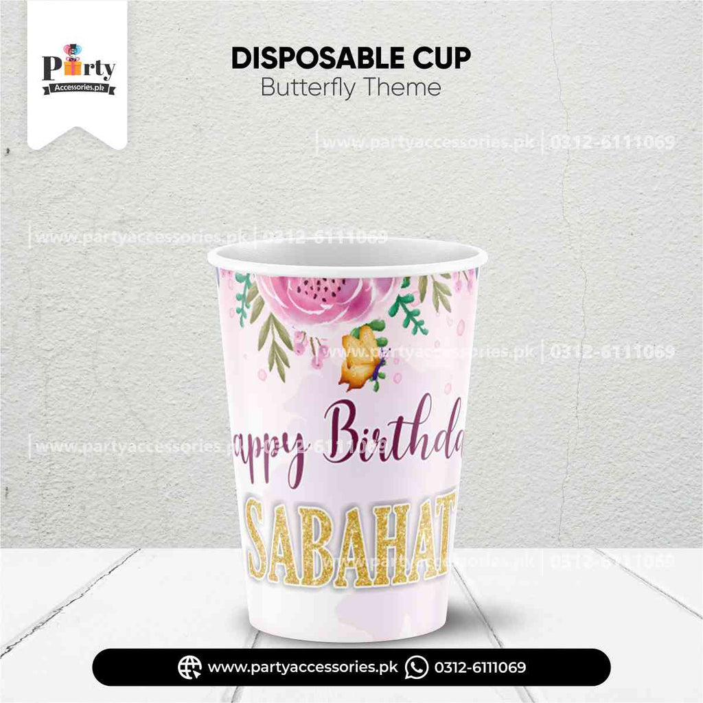 Butterfly Theme Disposable Cups with Custom Labels