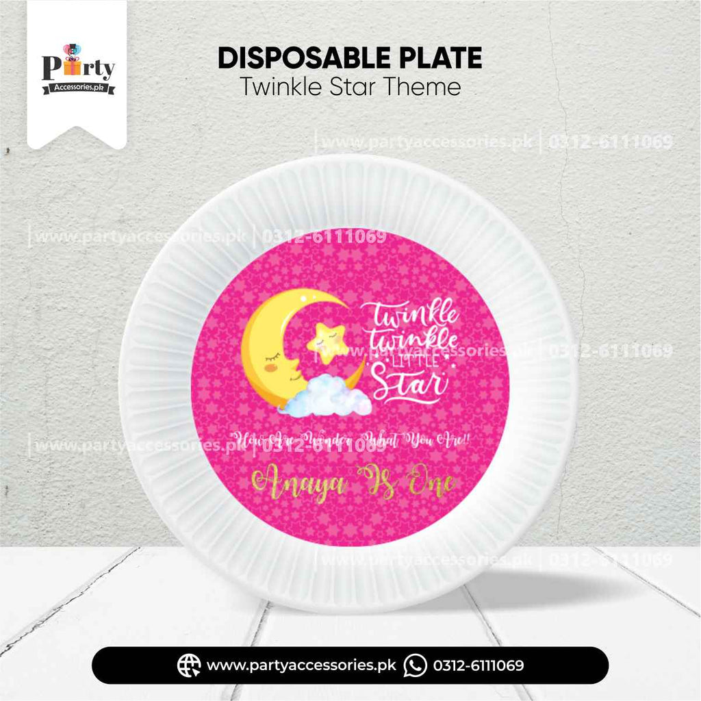 Twinkle Star Girl Theme Disposable Plates with Custom Labels
