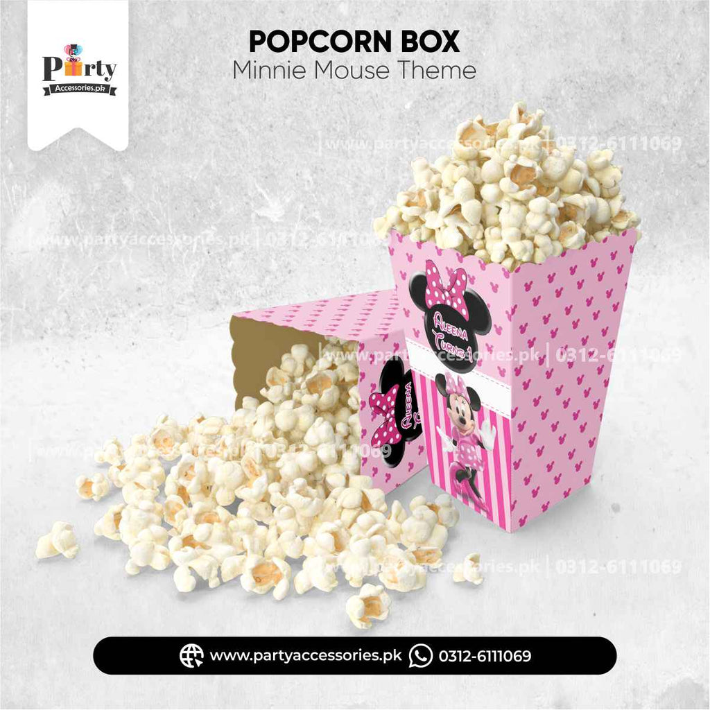 Minnie Mouse Theme Customized Popcorn Boxes for Birthday Party Decoration (Pack of 6)