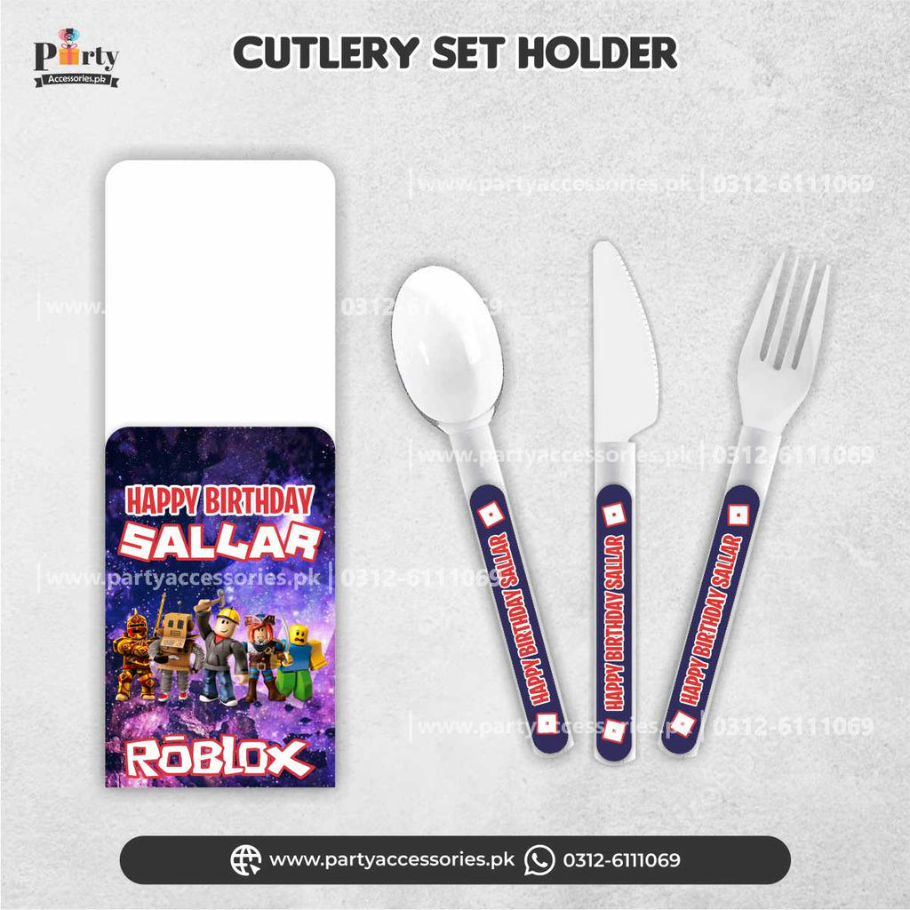 Roblox Boy Theme Customized Cutlery Set with Holders for Birthday Decorations