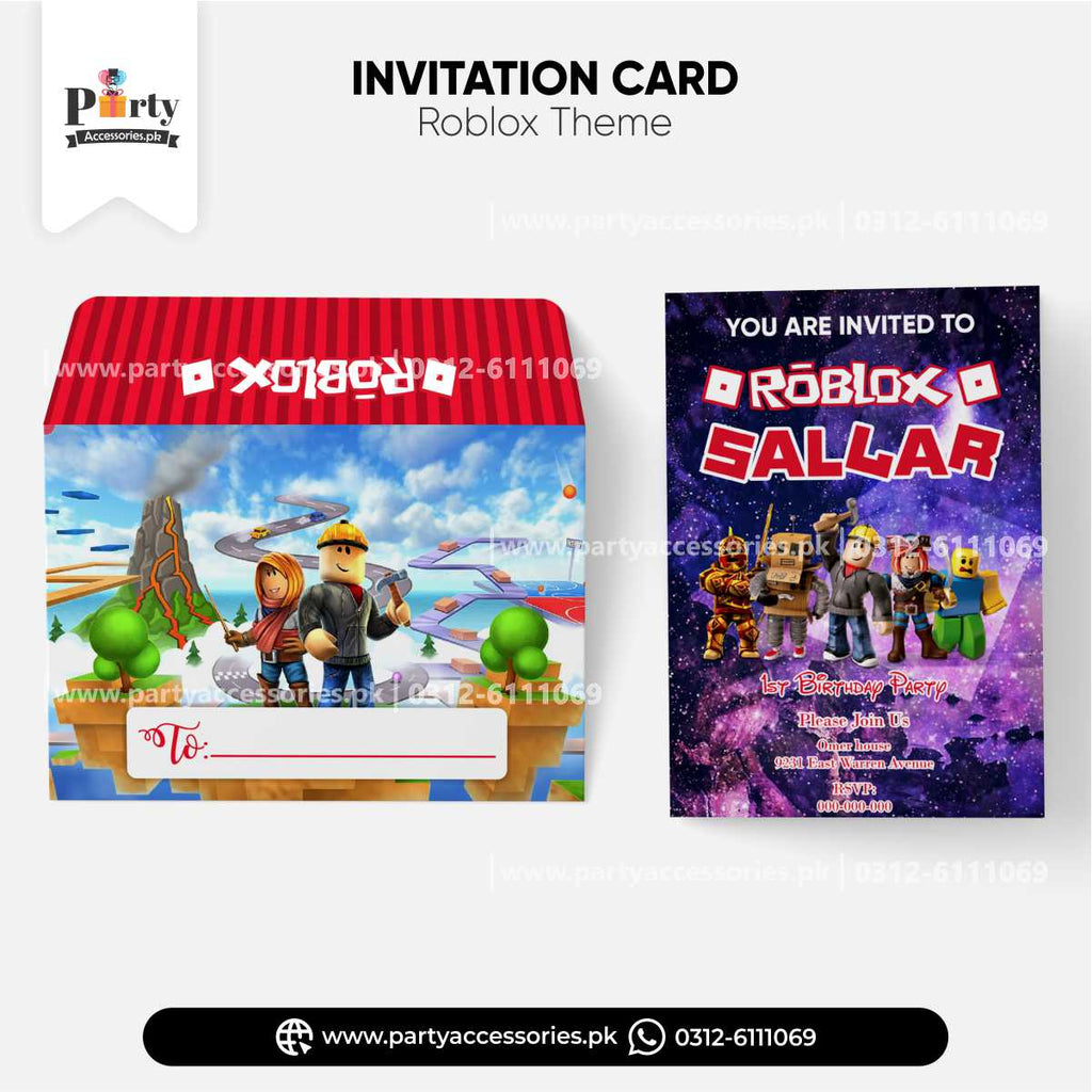 Roblox Boy Theme Customized Invitations Cards for Birthday Party Invites