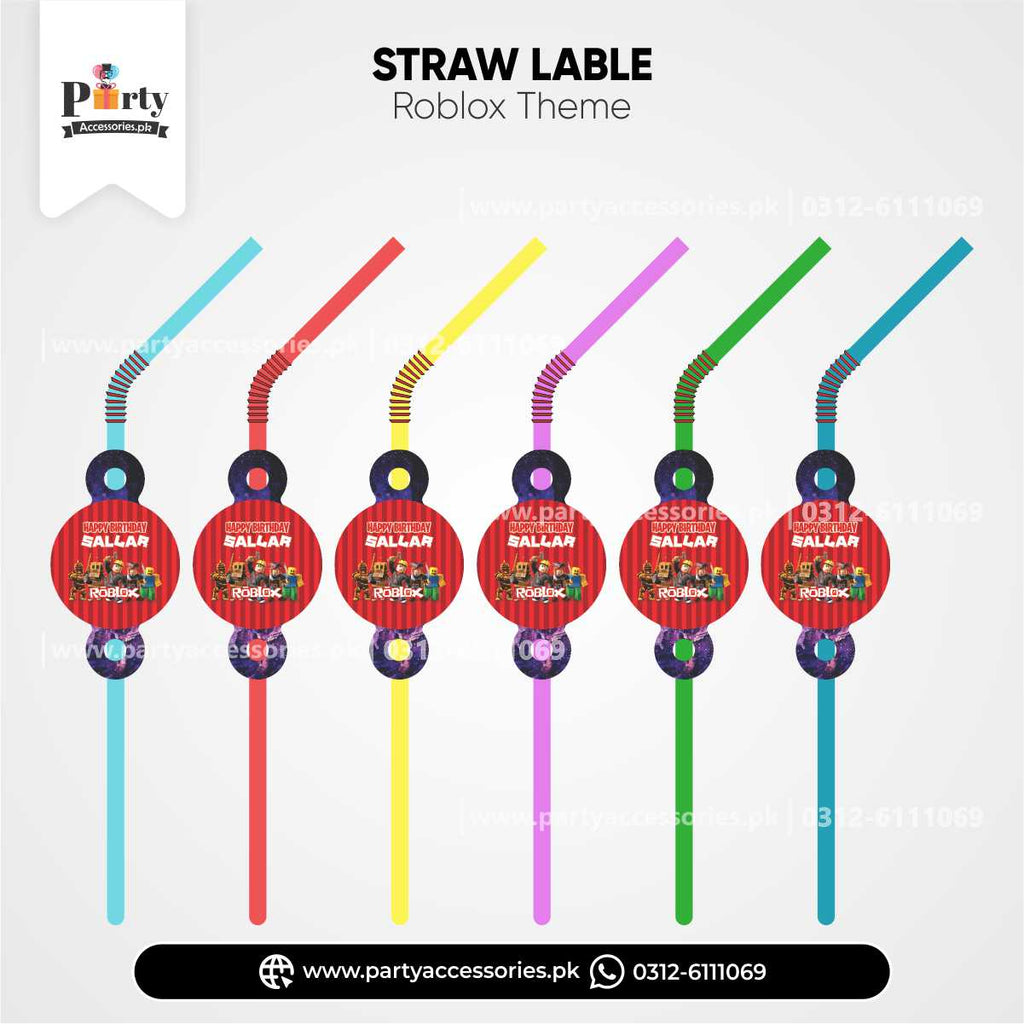 Roblox Boy Theme Straws with Custom Labels for Party Drink Supplies