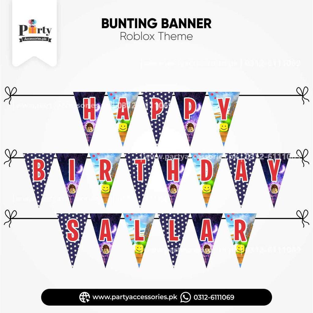 Roblox Boy Theme Customized V-Shaped Birthday Bunting Banner for Wall Decorations