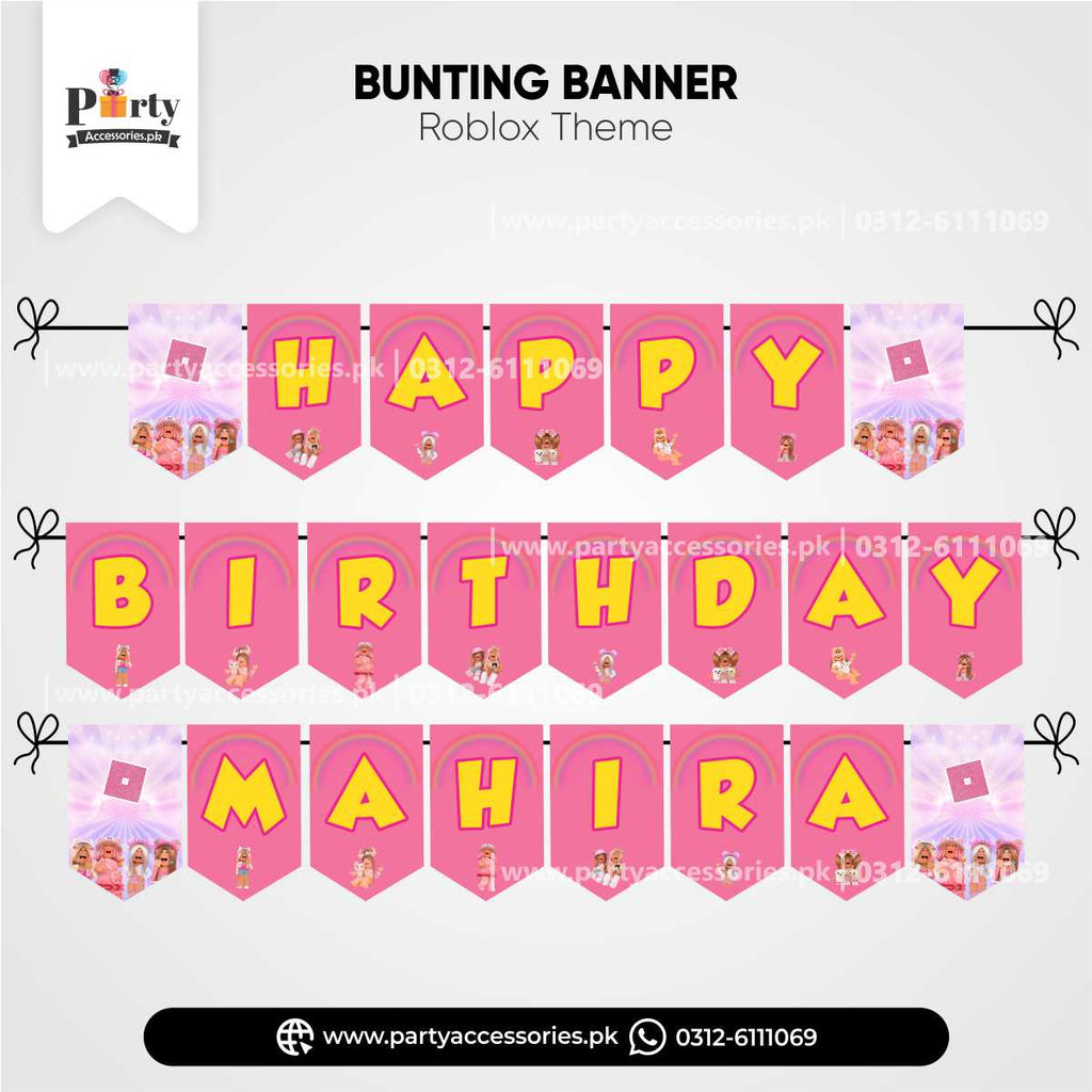 Roblox Girl Theme Customized Name Birthday Bunting Banner for Wall Decoration