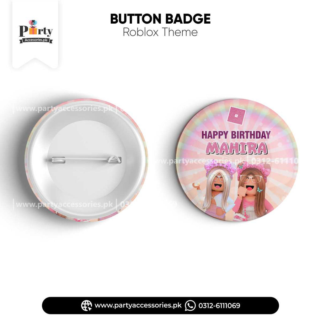 Roblox Girl Theme Customized Button Badge for Birthday Party Celebration