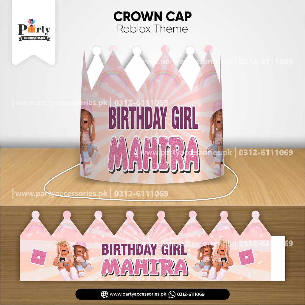 Roblox Girl Theme Customized Crown Cap for Birthday Girls Party Celebration