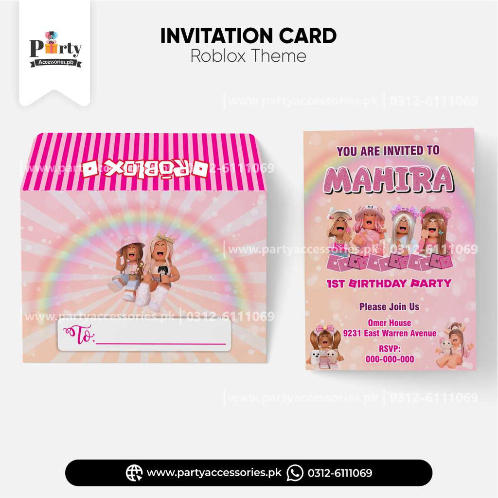 Roblox Girl Theme Customized Invitations Cards for Birthday Party Invites