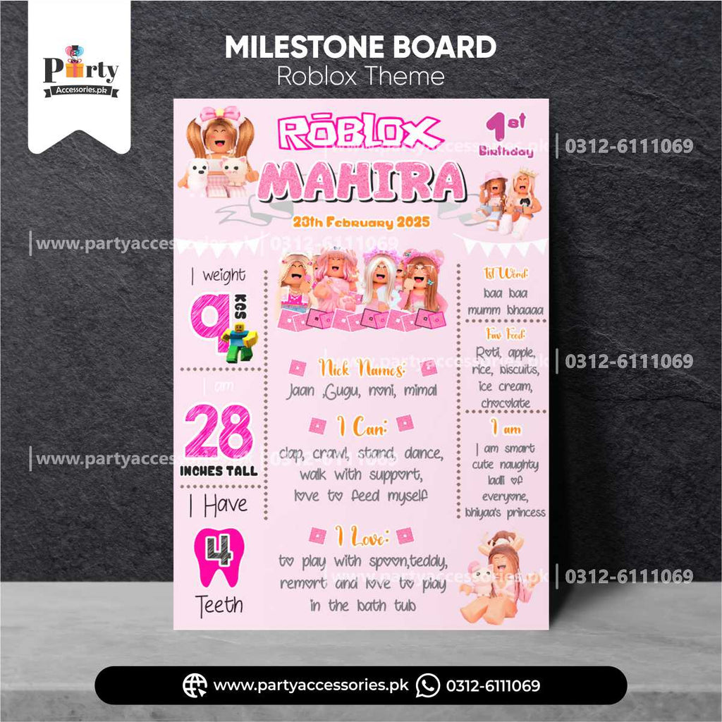 Roblox Girl Theme Customized Birthday Fact Board / Milestone Board for Wall Decoration