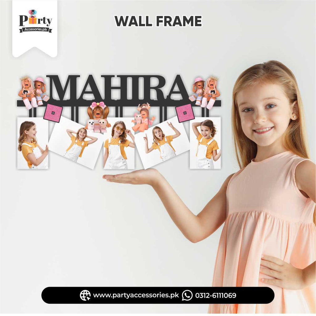 Roblox Girl Theme Customized Name Frame with 5 Picture for Birthday Wall Decoration